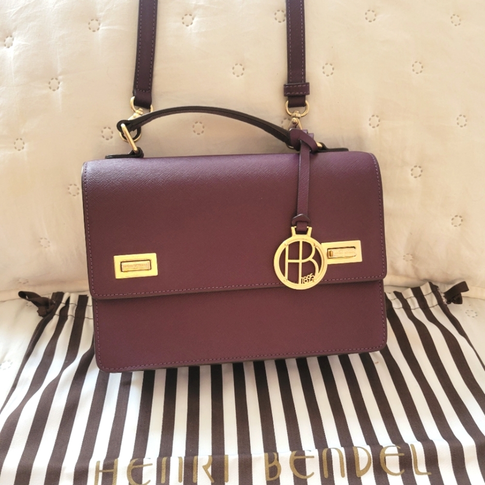 Henri Bendel West 57th Schoolbag  Saffiano Leather Satchel Burgundy Wine+dustbag